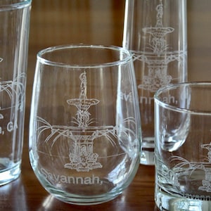 Forsyth Park Fountain - Savannah, GA Engraved Glasses