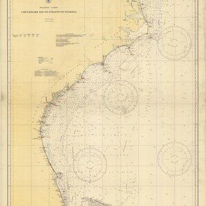 Chesapeake Bay naar Straights of Florida kaart - 1928 - Nautical Chart Print