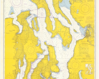 Mapa de Puget Sound y Admiralty Inlet de 1967 - Impresión de carta náutica