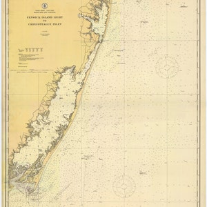 Fenwick Light to Chincoteague Inlet Historische Karte 1920 - Seekarte Druck