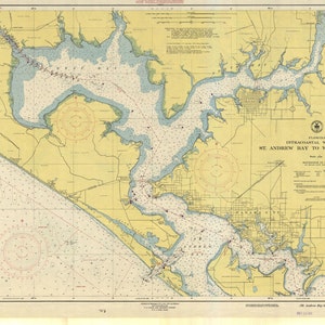 Kaart van St. Andrew Bay - Panama City, Florida Historische kaart 1951 - nautische kaart afdrukken