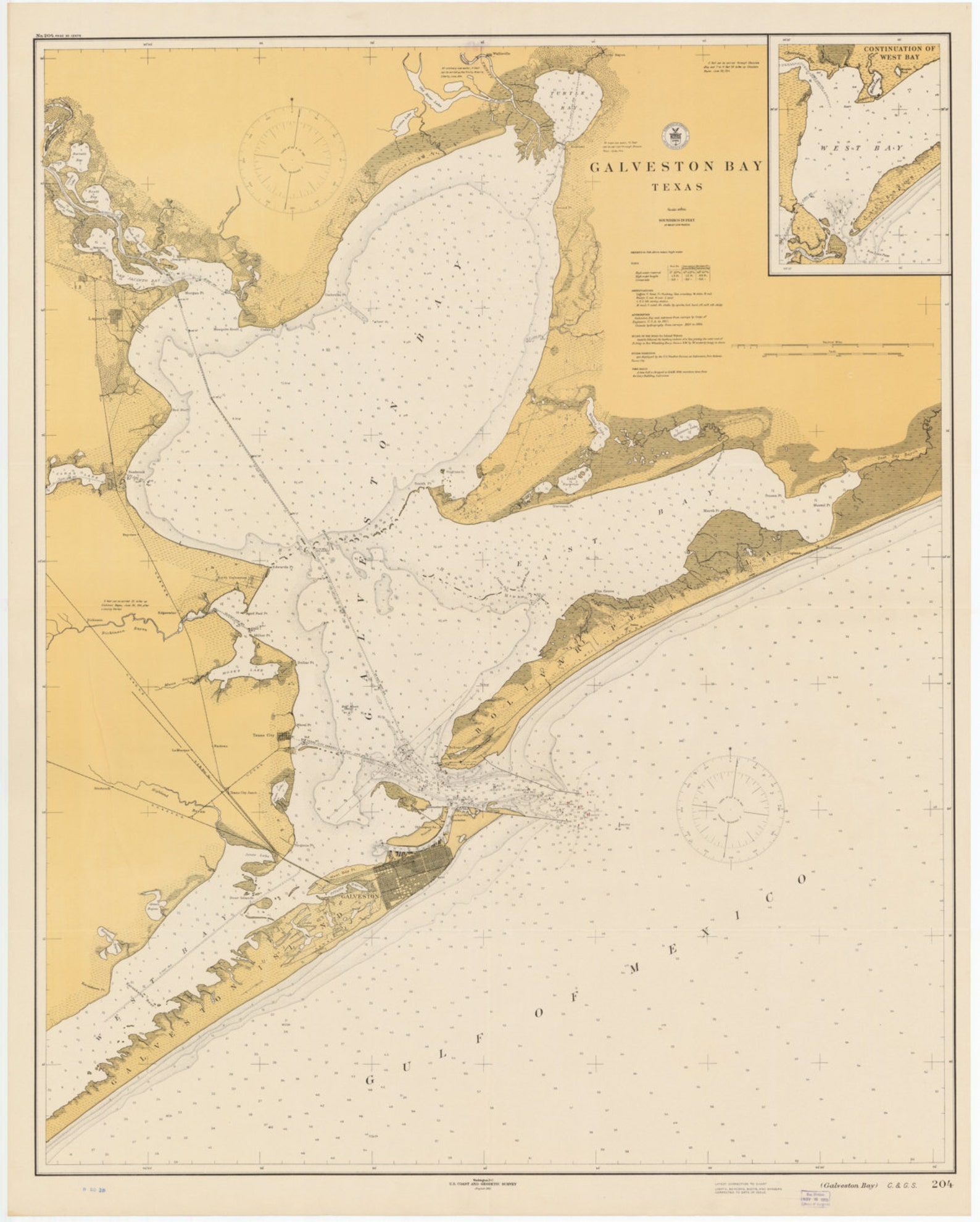 Galveston Bay TX Historical Map 1915 Nautical Chart Print