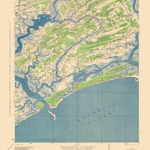 Carte de l'île de Wadmalaw - Carte de la Caroline du Sud 1945 - Impression carte marine