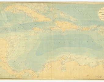 1800 年頃の湾岸およびカリブ海地図アート、古地図、キューバ