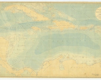 West Indies & Caribbean Sea Historical Map 1881 - Nautical Chart Print