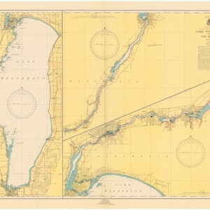 Lake Winnebago Historical Map 1949 - Nautical Chart Print