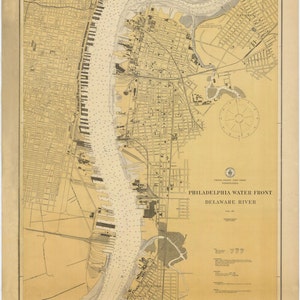 Mapa histórico da orla marítima da Filadélfia e do rio Delaware 1924 - impressão de carta náutica