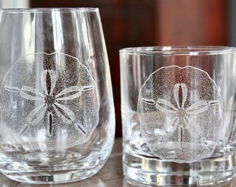 Sand Dollar Design - Laser Engraved Glasses - Beach Gift