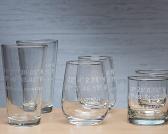 Customized GPS Coordinates - Custom Engraved Glasses - Personalized Gift