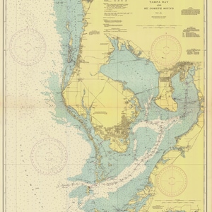 Mapa de la bahía de Tampa 1943 - Impresión de cartas náuticas