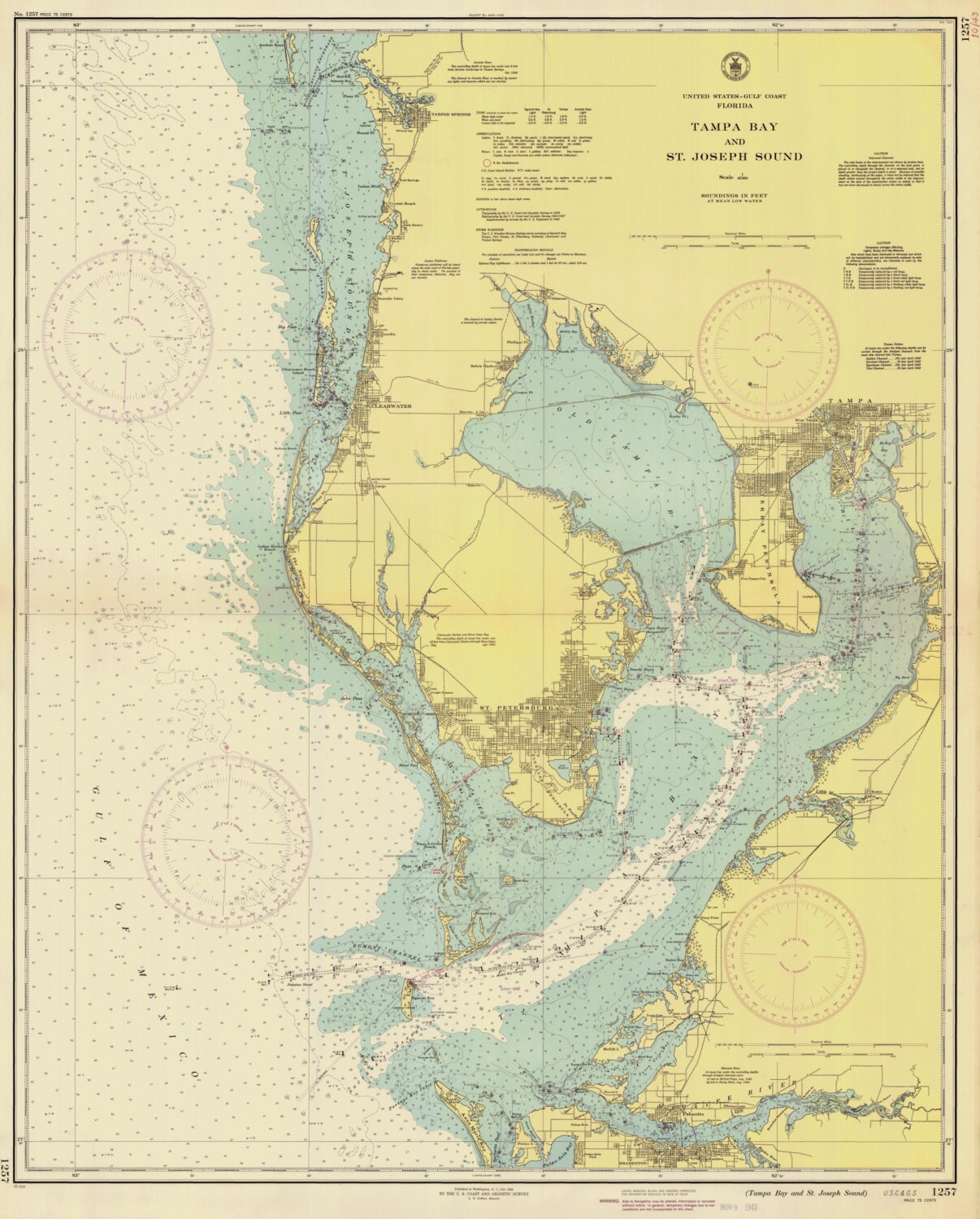 Map Of Tampa Bay Tampa Bay Map 1943 | Etsy Uk
