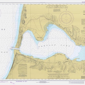 Portage Lake - Lake Michigan Karte 1979 - Seekarte Druck