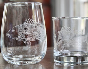 Red Snapper Engraved Glasses