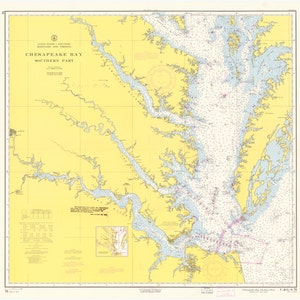 Chesapeake Bay Mappa - Parte meridionale 1961 - Stampa carta nautica