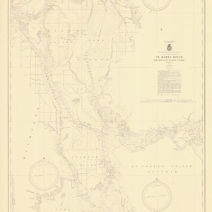St. Mary&#39;s River Map - Lake Munuscong to Sault Ste Marie - 1946 - Nautical Chart Print