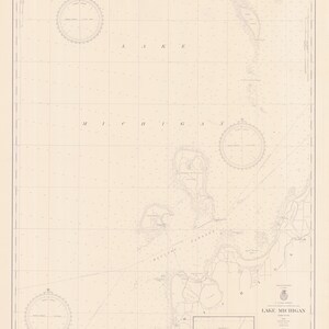 Lake Michigan Map - Chart 705 1950 - Nautical Chart Print