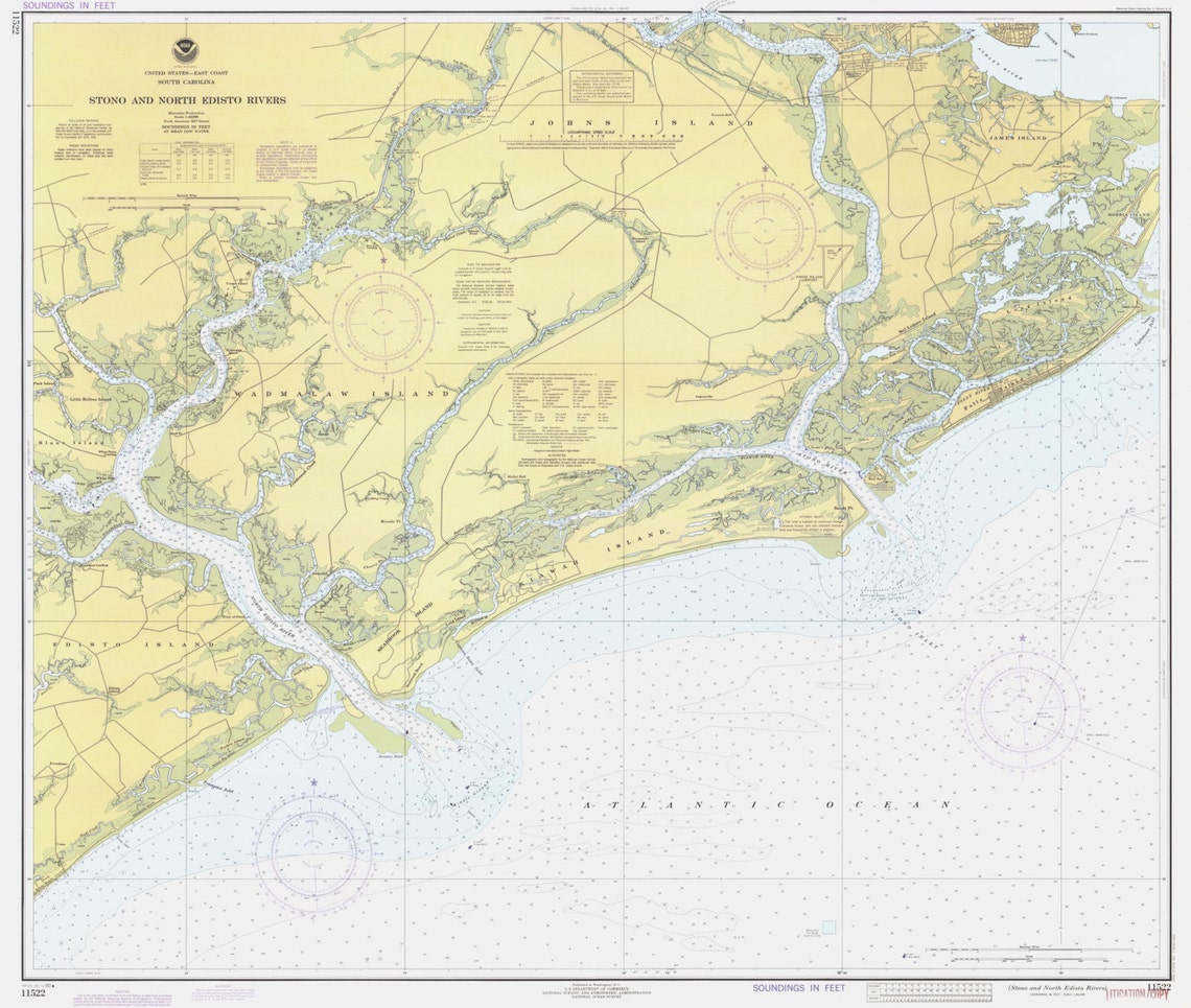 Stono River & North Edisto River South Carolina Map 1980 Nautical
