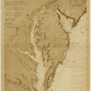 Carte de la baie du Delaware et baie de Chesapeake 1912 - Carte nautique Imprimer