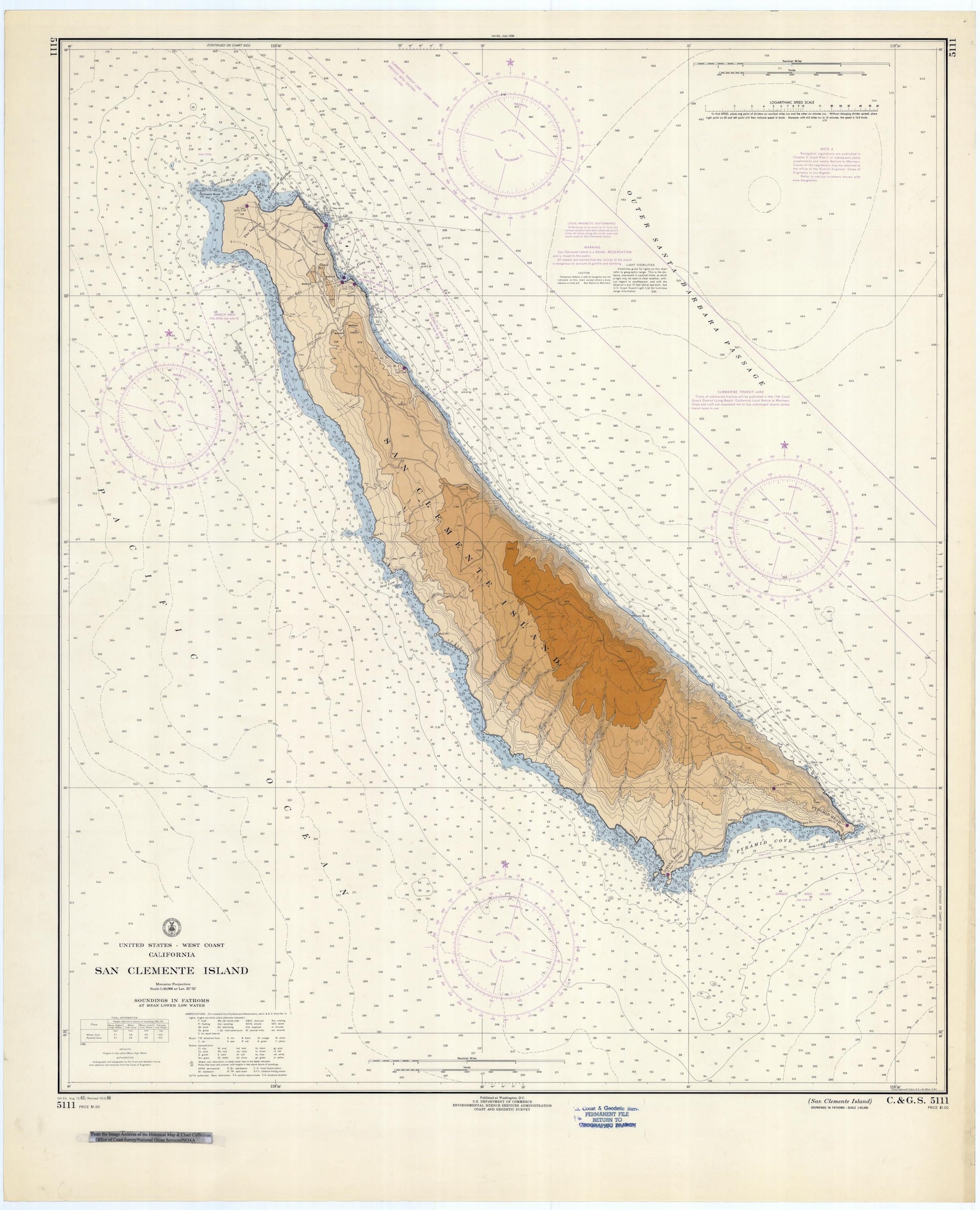 San Clemente Island Map 1966 - Nautical Chart Print