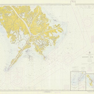 Mapa del delta del río Mississippi - Carta histórica de Luisiana 1968 - Impresión de la carta náutica