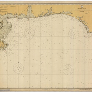 Mapa de Cape St. George a Mississippi Pass 1925 - Nautical Chart Print