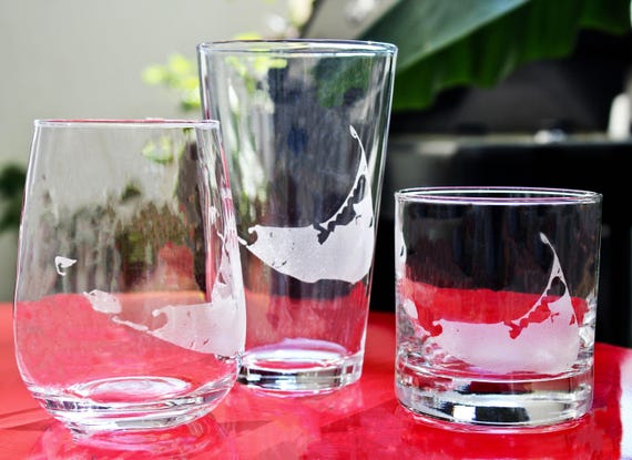 Nantucket Island Map - Laser Engraved Glasses - Coastal Gift