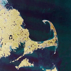 Carte satellite de la baie de Cape Cod (jaune) - Impression de cartes marines