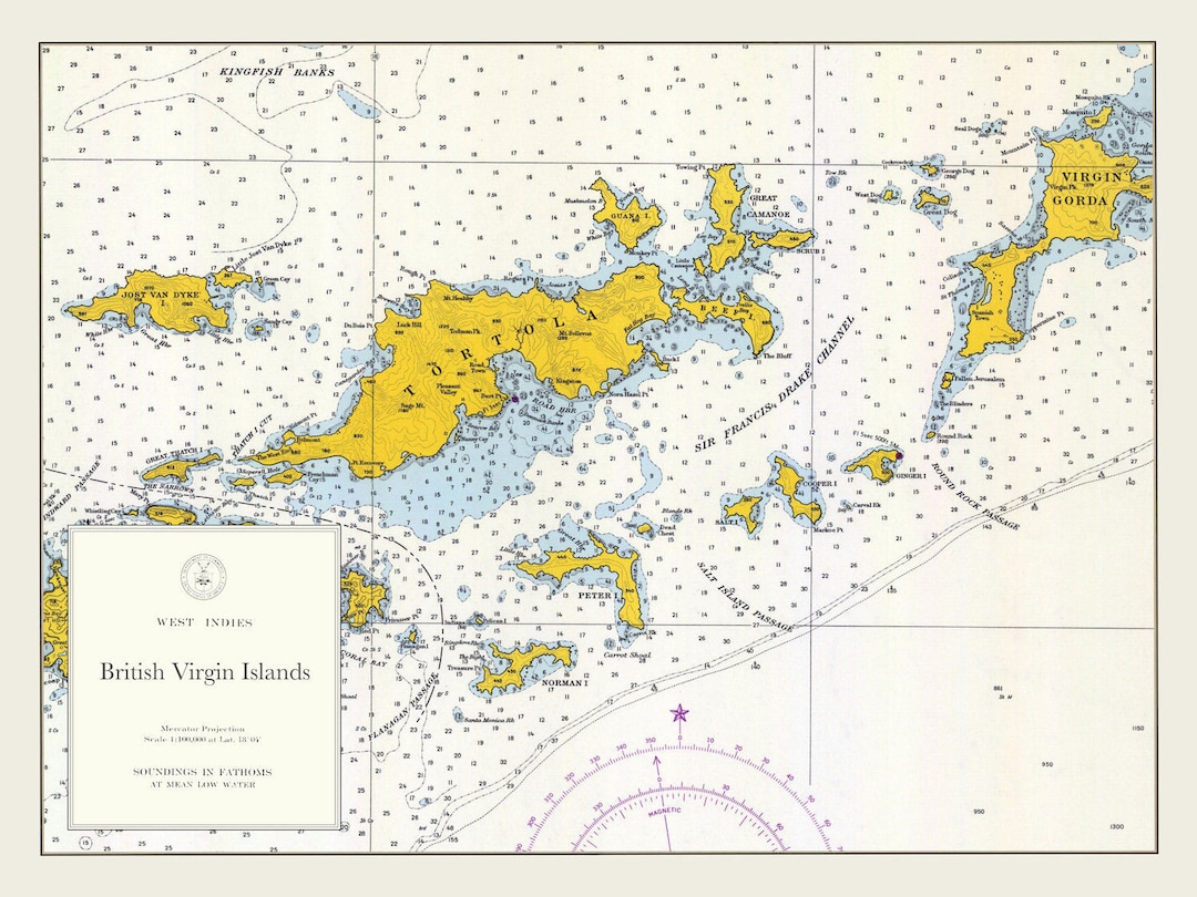 British Virgin Islands Map BVI 1962 Nautical Chart Print - Etsy