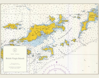 Kaart Britse Maagdeneilanden (BVI) - 1962 - nautische kaart afdrukken