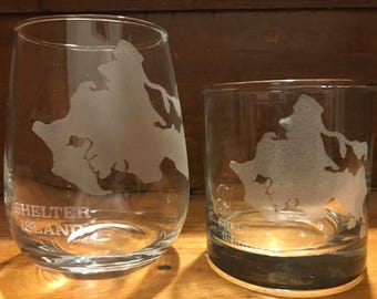 Shelter Island Map - Laser Engraved Glasses - Coastal Gift