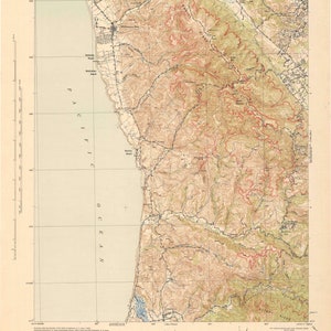 Half Moon Bay California Topographic Map 1943 - Seekarte Druck