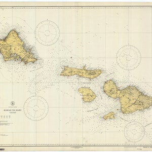 Hawaiian Islands Map - Hawaii to Oahu Map 1929 - Nautical Chart Print