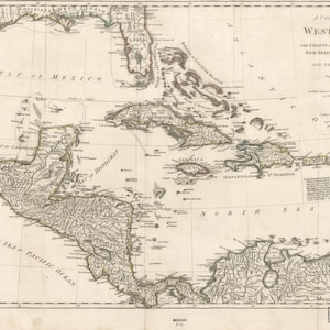 Carte historique des Antilles - 1794 - Impression de carte marine