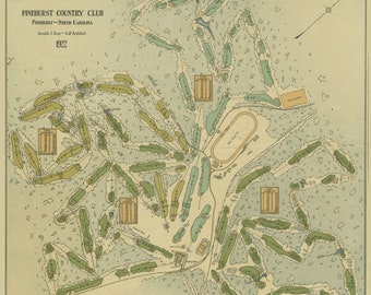 Pinehurst Country Club Golf Course Map - 1922 (Square)