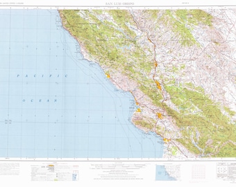 San Luis Obispo California Topographic Map - 1956 - Nautical Chart Print