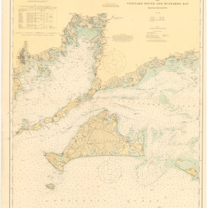 Buzzards Bay & Martha's Vineyard Karte 1920 - Seekarte Druck