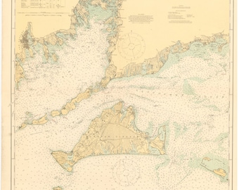 Buzzards Bay & Martha's Vineyard Map 1920 - Nautical Chart Print