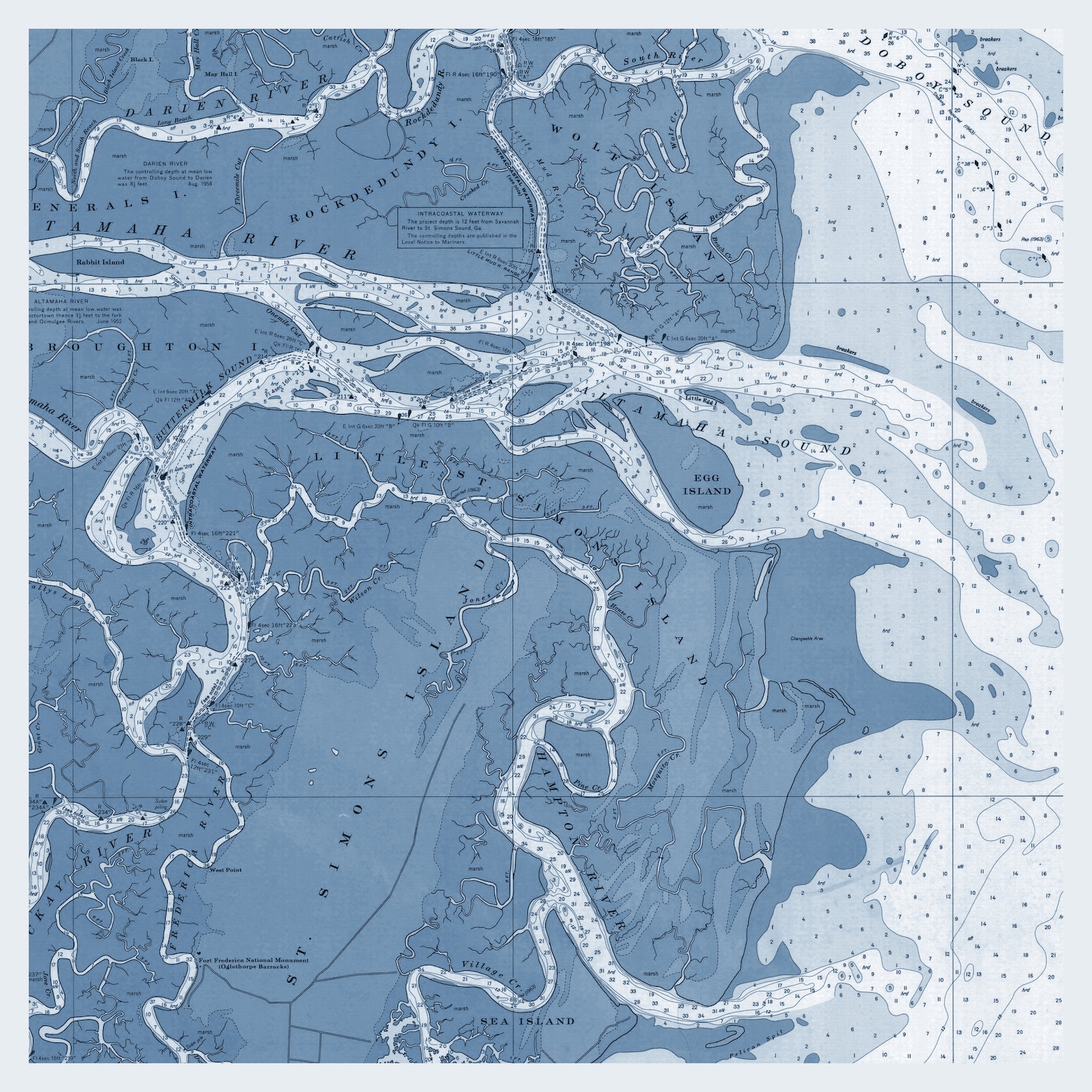 Altamaha Sound Map 1970 blue Nautical Chart Print Etsy