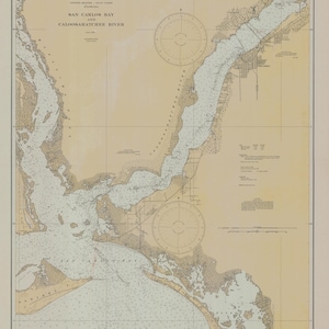 San Carlos Bay & Caloosahatchee River Map 1930 - Seekarte Druck