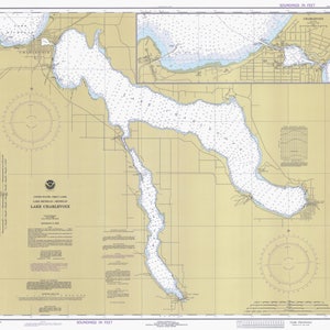 Lake Charlevoix Historical Map 1980 - Nautical Chart Print