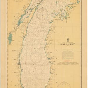 Lake Michigan Map 1942 Nautical Chart Print image 1