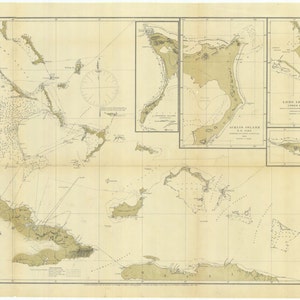 Mappa delle Isole Bahama (Bahamas) Carta Storica 1880 - Carta Nautica Stampa