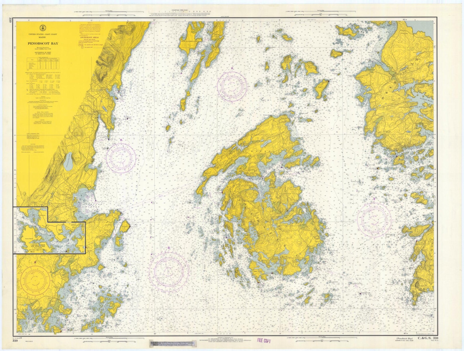 Penobscot Bay Map 1966 Nautical Chart Print Etsy