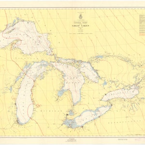 Great Lakes Historical Map 1955 - Nautical Chart Print