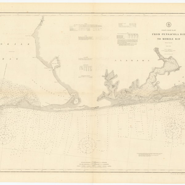 Pensacola Bay to Mobile Bay 1909 - Nautical Chart Print