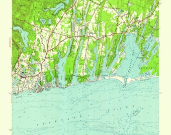 May include: A vintage topographic map of Falmouth, Massachusetts, showing the coastline, waterways, and surrounding land. The map is printed in green, blue, and brown, with contour lines indicating elevation changes. The map includes the text "FALMOUTH, MASS" and "USGS FILE DUP" in the bottom right corner.