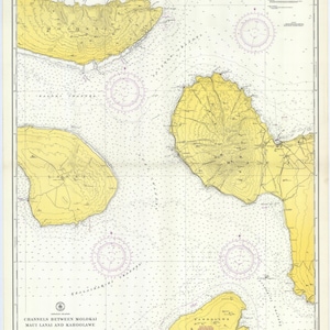 Mapa de las islas hawaianas - Canales de Hawái - 1952 - Impresión de cartas náuticas