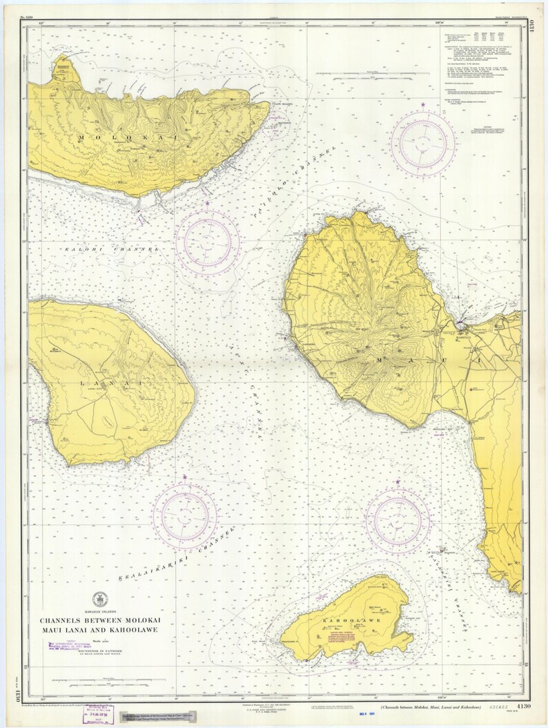 Hawaiian Islands Map Hawaii Channels 1952 Nautical Chart Etsy