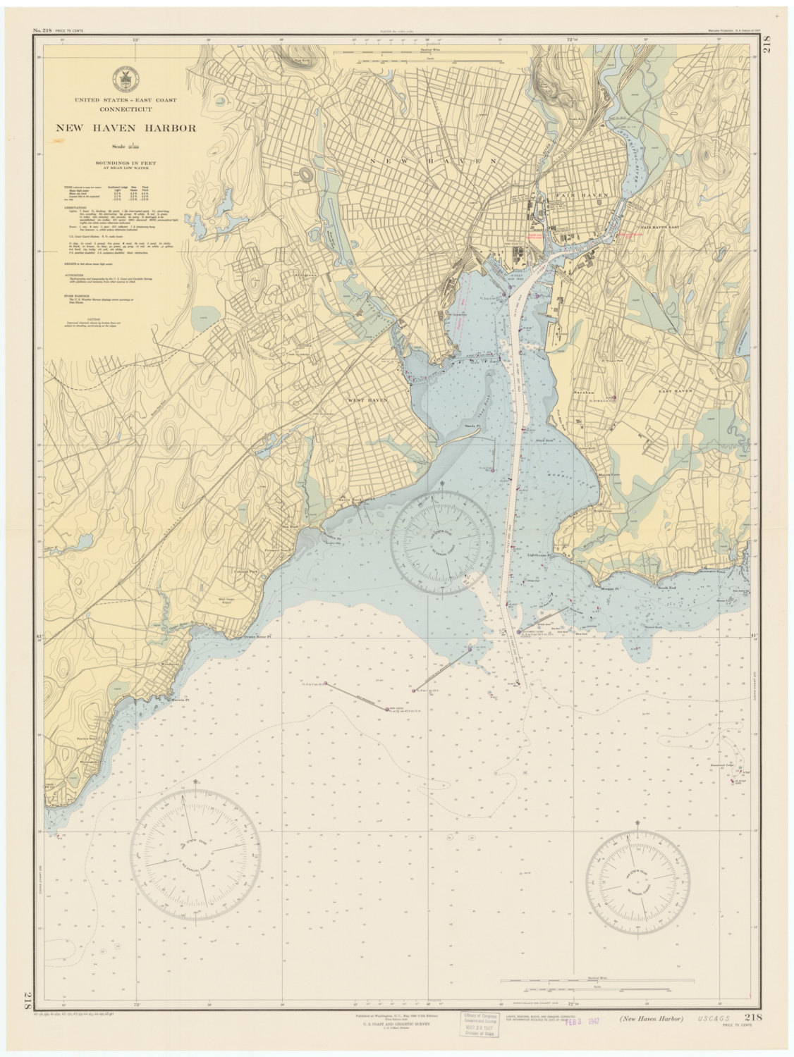 New Haven Harbor Map 1947 Nautical Chart Print Etsy