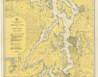 Puget Sound Map & Admiralty Inlet 1948 - Nautical Chart Print